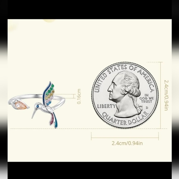 Silver tone Adjustable hummingbird Ring - Picture 3 of 9